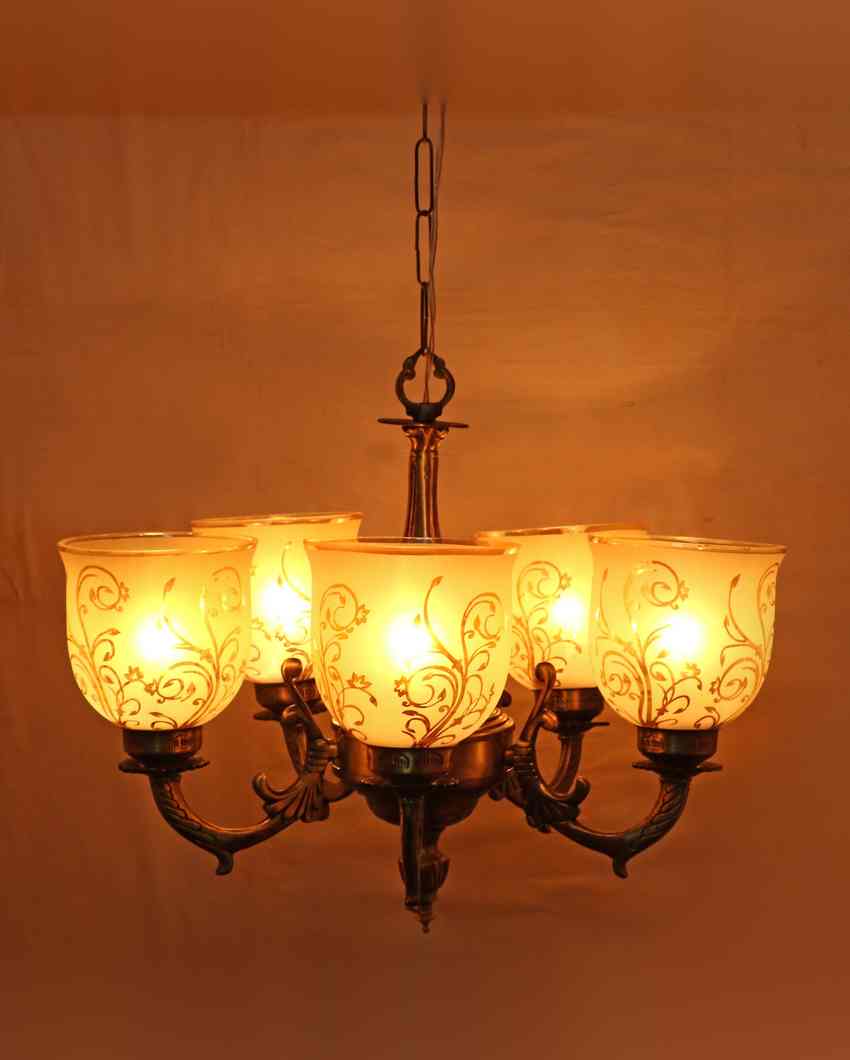 Artistic Pendant Ceiling Five Glass Shade Chandelier Jhoomer | 19 x 19 x 17 inches