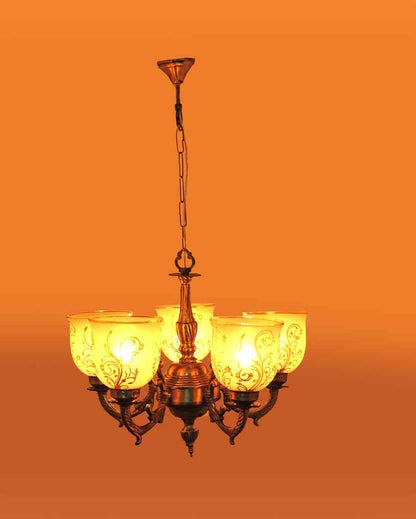 Artistic Pendant Ceiling Five Glass Shade Chandelier Jhoomer | 19 x 19 x 17 inches