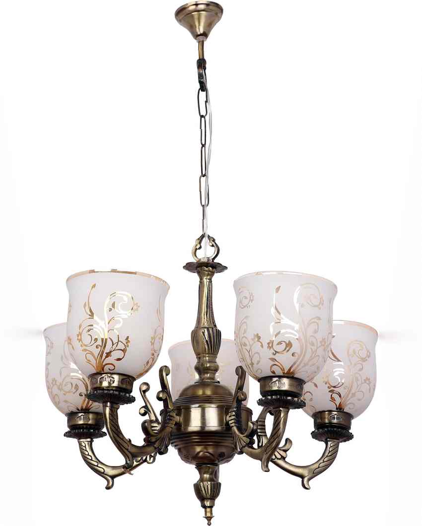 Artistic Pendant Ceiling Five Glass Shade Chandelier Jhoomer | 19 x 19 x 17 inches