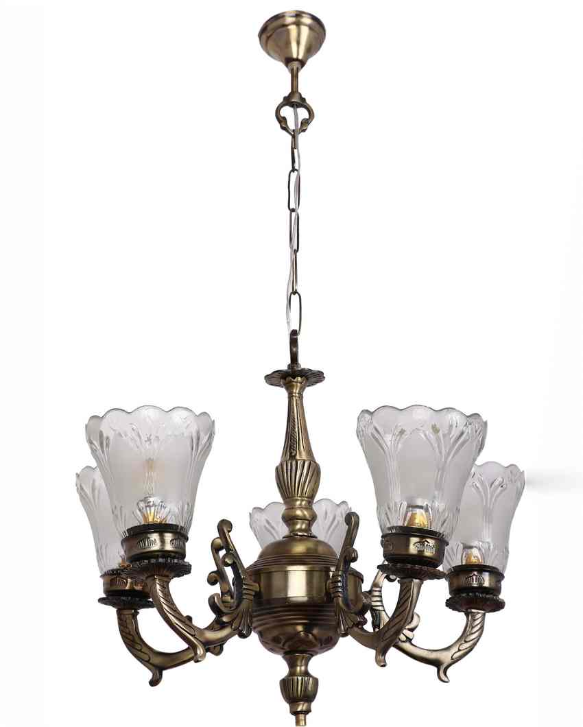 Vintage Pendant Ceiling Five Glass Shade Chandelier Jhoomer | 19 x 19 x 17 inches