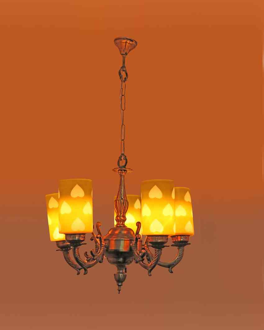 Glamorous Pendant Ceiling Five Glass Shade Chandelier Jhoomer | 19 x 19 x 17 inches