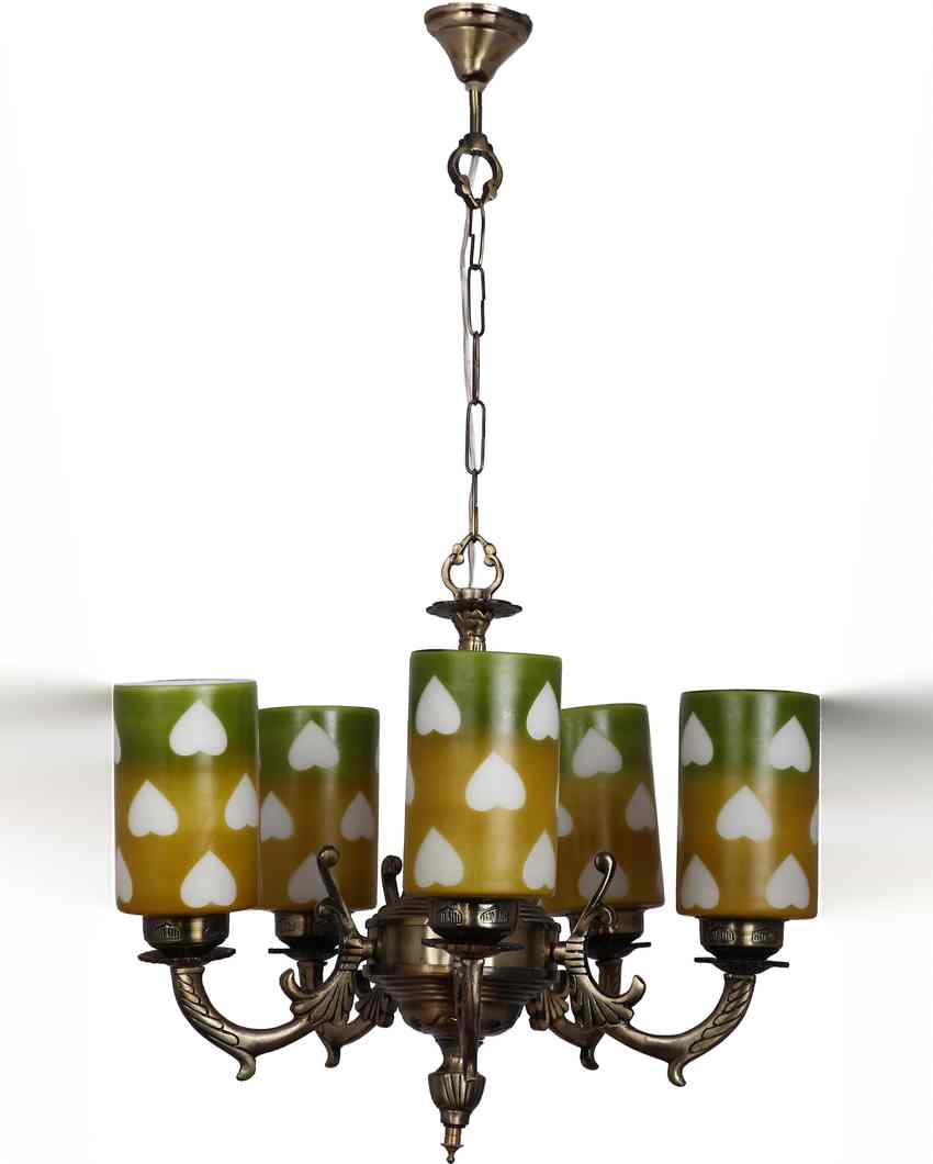 Glamorous Pendant Ceiling Five Glass Shade Chandelier Jhoomer | 19 x 19 x 17 inches