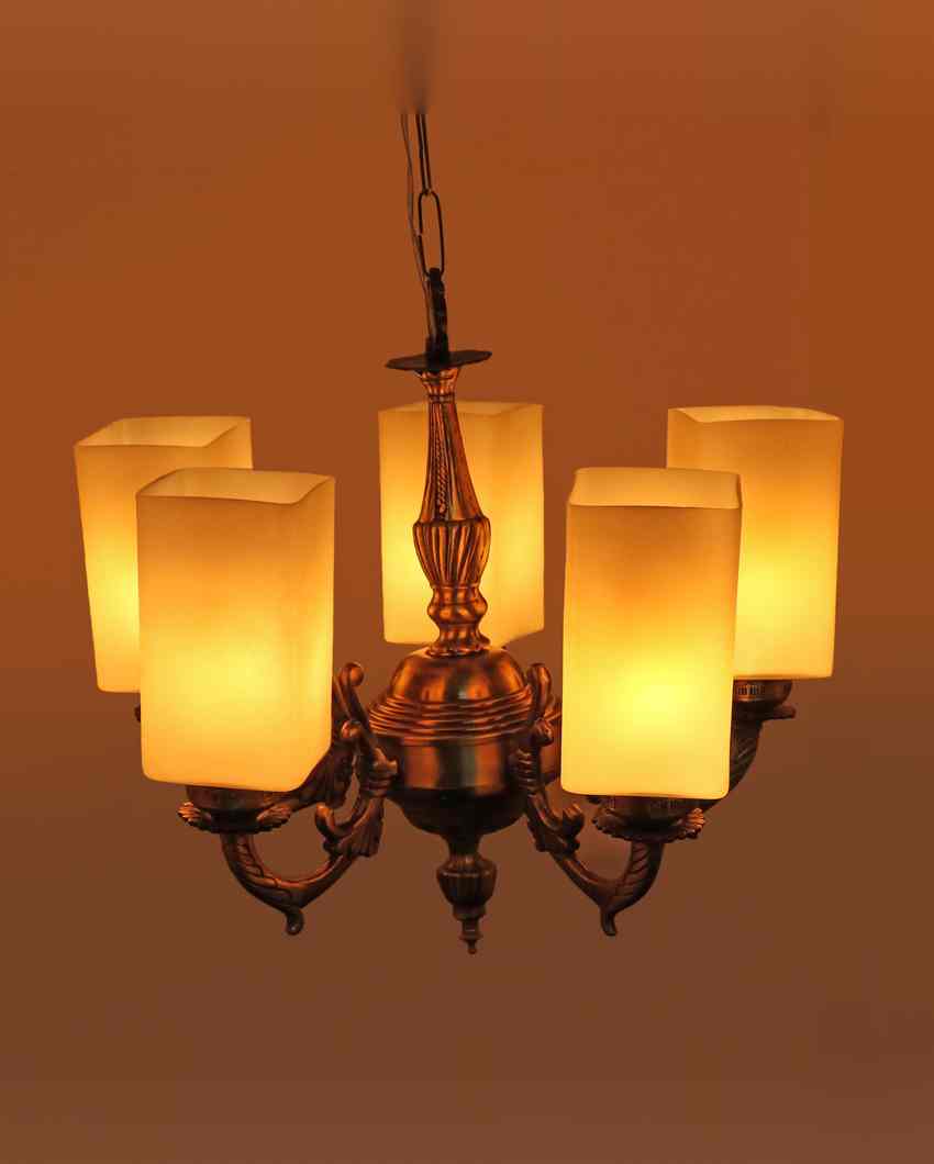 High-End Pendant Ceiling Five Glass Shade Chandelier Jhoomer | 19 x 19 x 17 inches