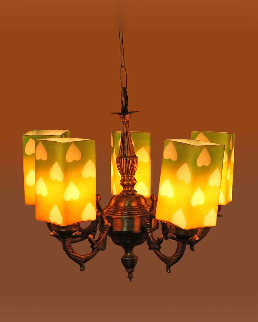 Unique Pendant Ceiling Five Glass Shade Chandelier Jhoomer | 19 x 19 x 17 inches