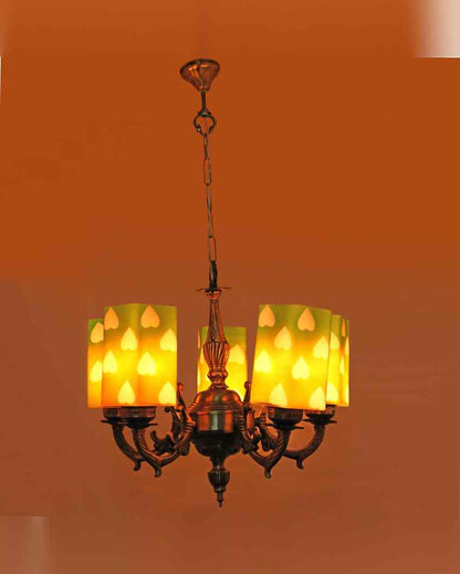 Unique Pendant Ceiling Five Glass Shade Chandelier Jhoomer | 19 x 19 x 17 inches