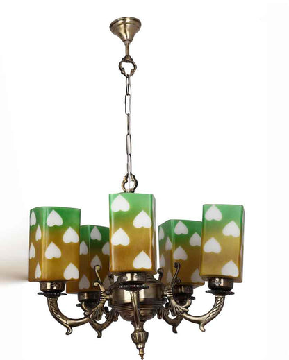 Unique Pendant Ceiling Five Glass Shade Chandelier Jhoomer | 19 x 19 x 17 inches