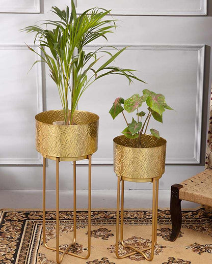 Haven Gold Set Metal Planters with Stands | Set Of 2 | Plant not included