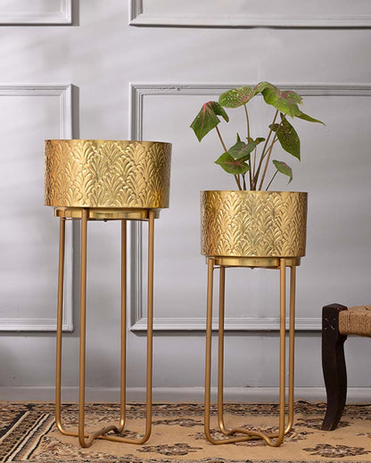 Haven Gold Set Metal Planters with Stands | Set Of 2 | Plant not included