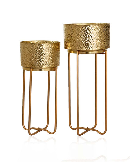 Haven Gold Set Metal Planters with Stands | Set Of 2 | Plant not included