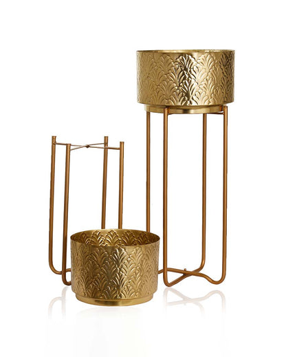 Haven Gold Set Metal Planters with Stands | Set Of 2 | Plant not included