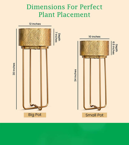 Haven Gold Set Metal Planters with Stands | Set Of 2 | Plant not included