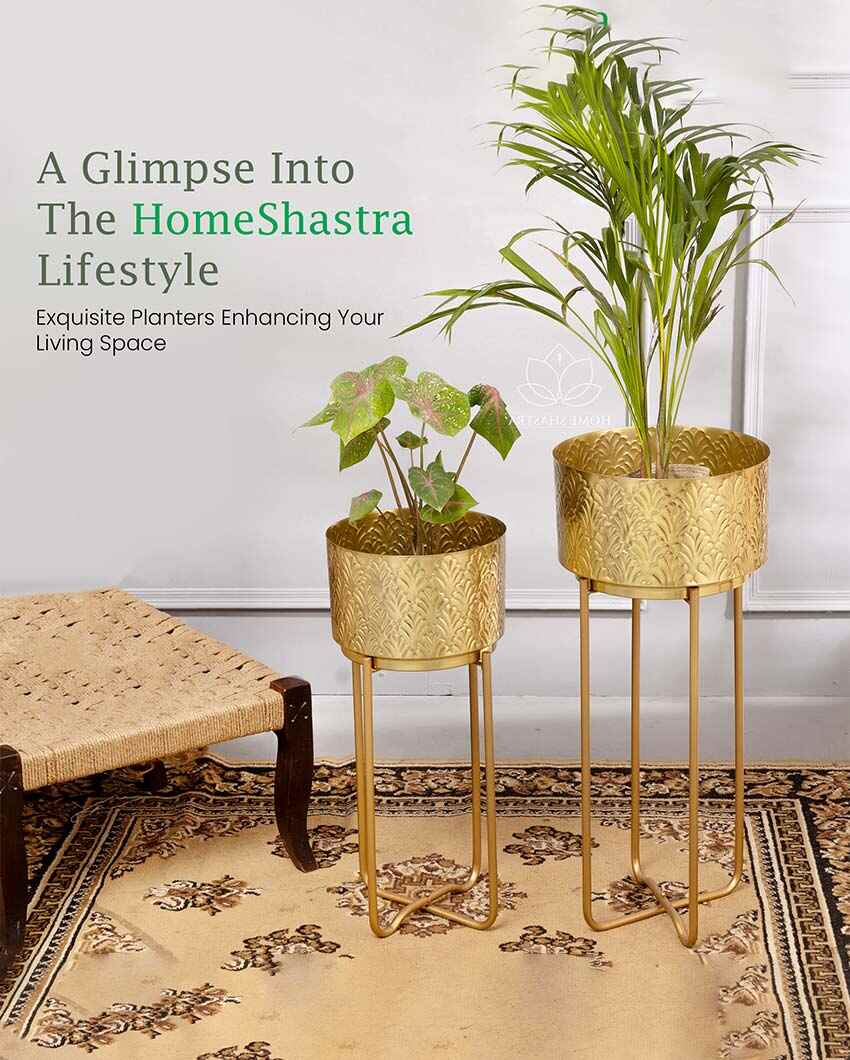 Haven Gold Set Metal Planters with Stands | Set Of 2 | Plant not included