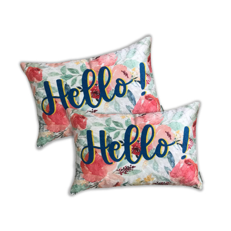 Happy Hello Cushion Cover | 12x18 Inches | Single, Set of 2 Set of 2