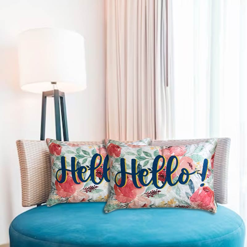 Happy Hello Cushion Cover | 12x18 Inches | Single, Set of 2 Set of 2