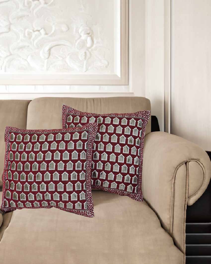 Jacquard Print Decorative Velvet Cushion Cover | Set of 3 , Set of 5 | 16 x 16 Inches