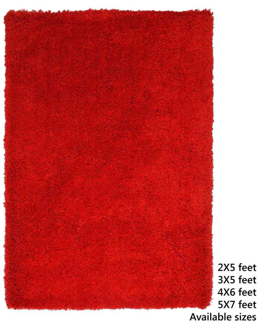 Red Solid Soft Feel Anti-Skid Polyester Carpet 5 x 2 Ft