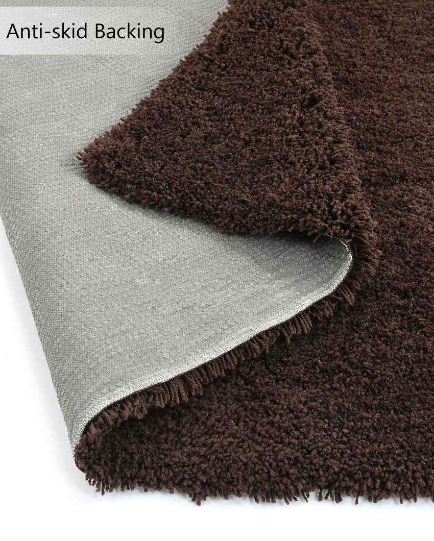 Brown Solid Soft Feel Anti-Skid Polyester Carpet 5 x 2 Ft