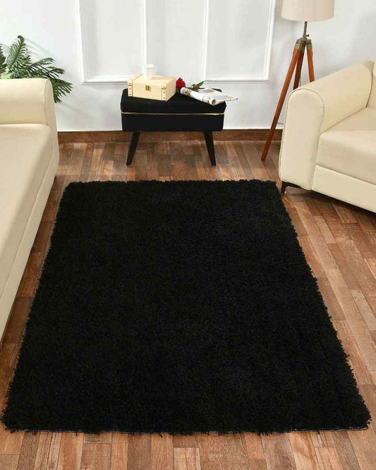 Black Solid Soft Feel Anti-Skid Polyester Carpet 5 x 2 Ft