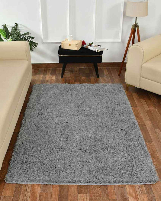 Light Grey Solid Soft Feel Anti-Skid Polyester Carpet 5 x 2 Ft