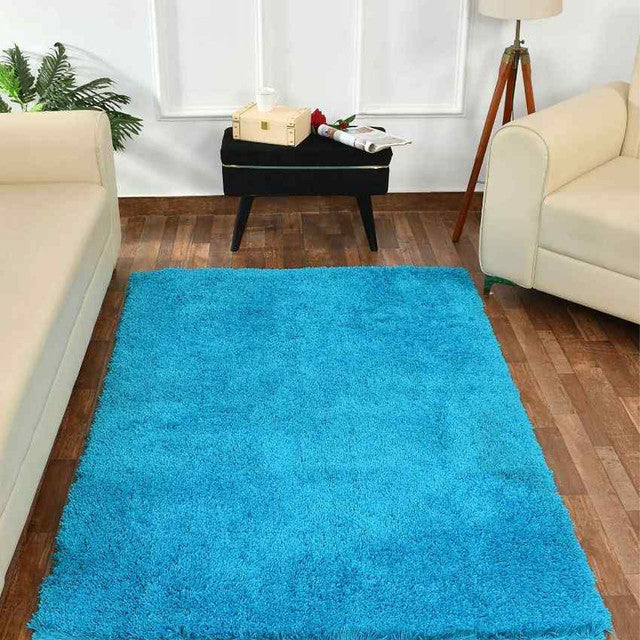 Blue Solid Soft Feel Anti-Skid Polyester Carpet