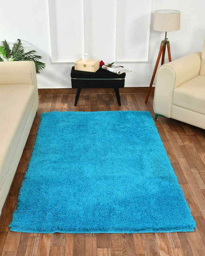 Blue Solid Soft Feel Anti-Skid Polyester Carpet 5 x 2 Ft