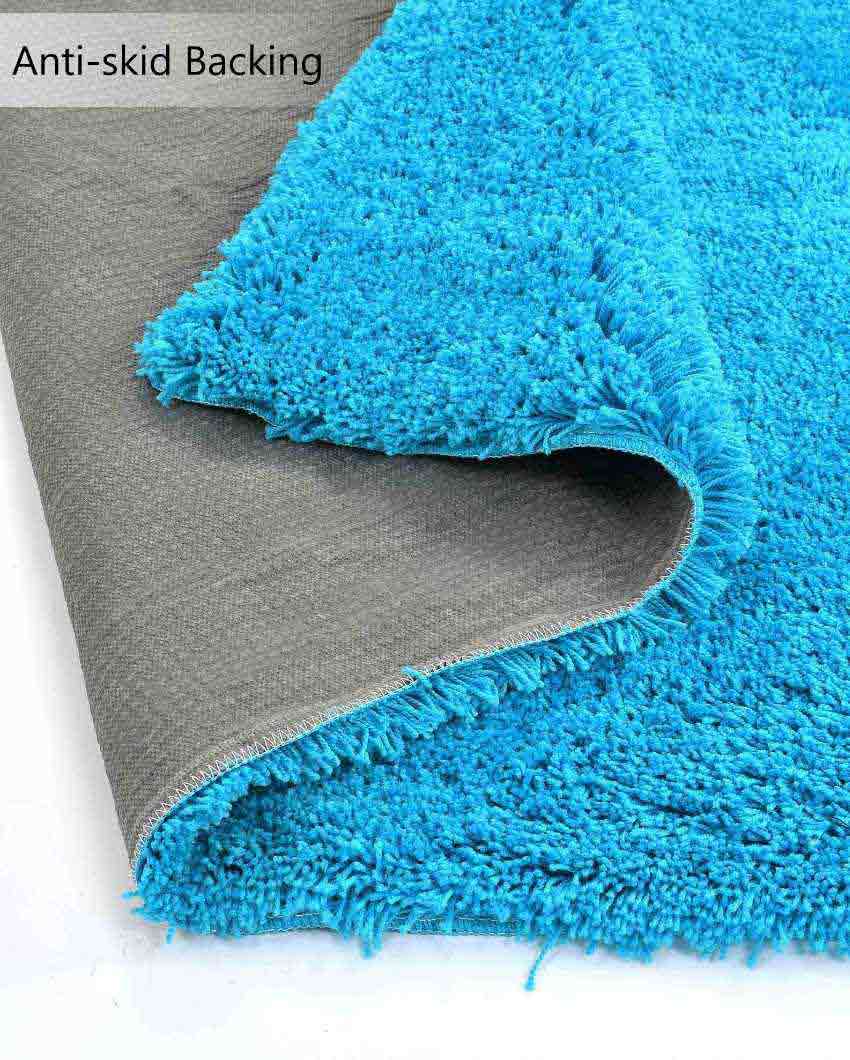 Blue Solid Soft Feel Anti-Skid Polyester Carpet 5 x 2 Ft