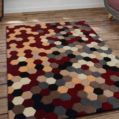 Colorful Honey Comb Hand Tufted Wool Carpet