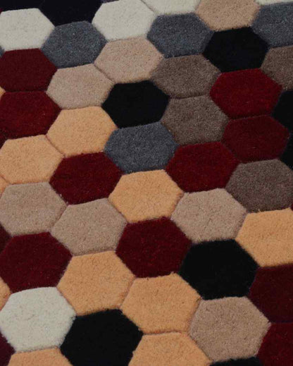 Colorful Honey Comb Hand Tufted Wool Carpet 2 X 5 Ft