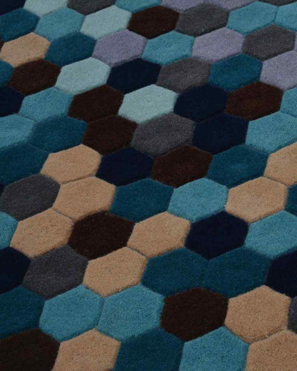 Modern Blue Geometrical Hand Tufted Wool Carpet 2 X 5 Ft