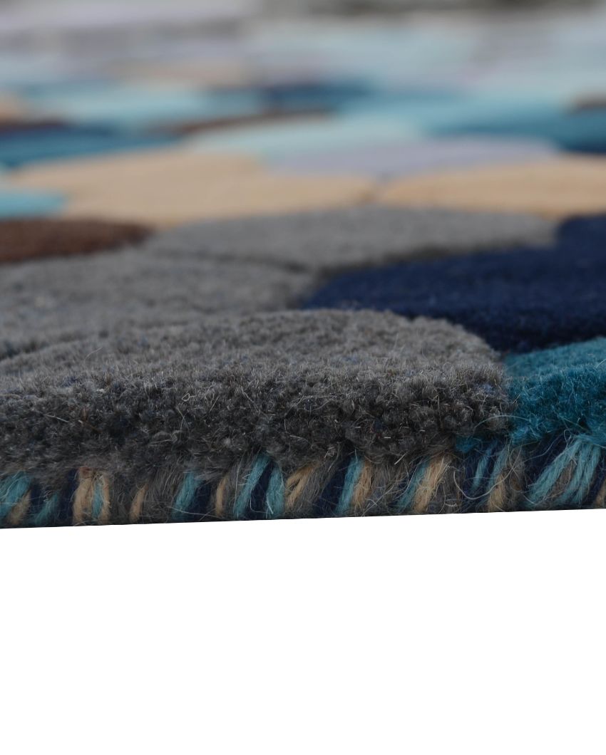 Modern Blue Geometrical Hand Tufted Wool Carpet 2 X 5 Ft