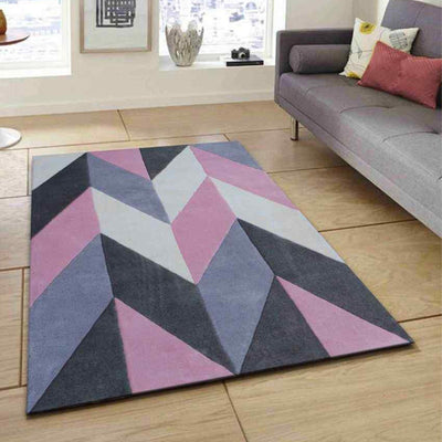 Pink Geometrical Arrow Hand Tufted Wool Carpet