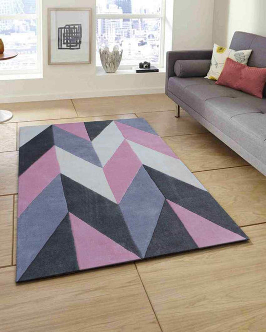 Pink Geometrical Arrow Hand Tufted Wool Carpet 2 X 5 Ft