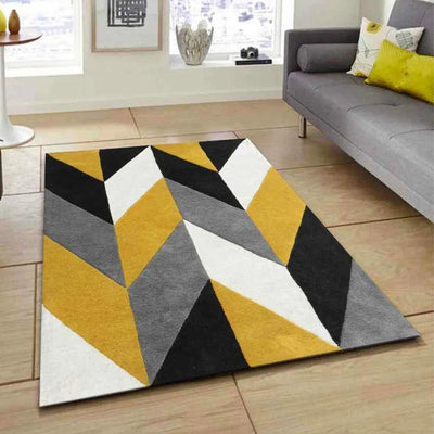 Yellow Geometrical Arrow Hand Tufted Wool Carpet