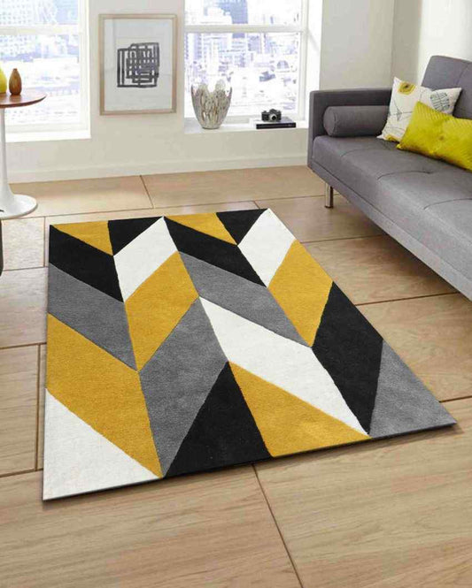 Yellow Geometrical Arrow Hand Tufted Wool Carpet 2 X 5 Ft