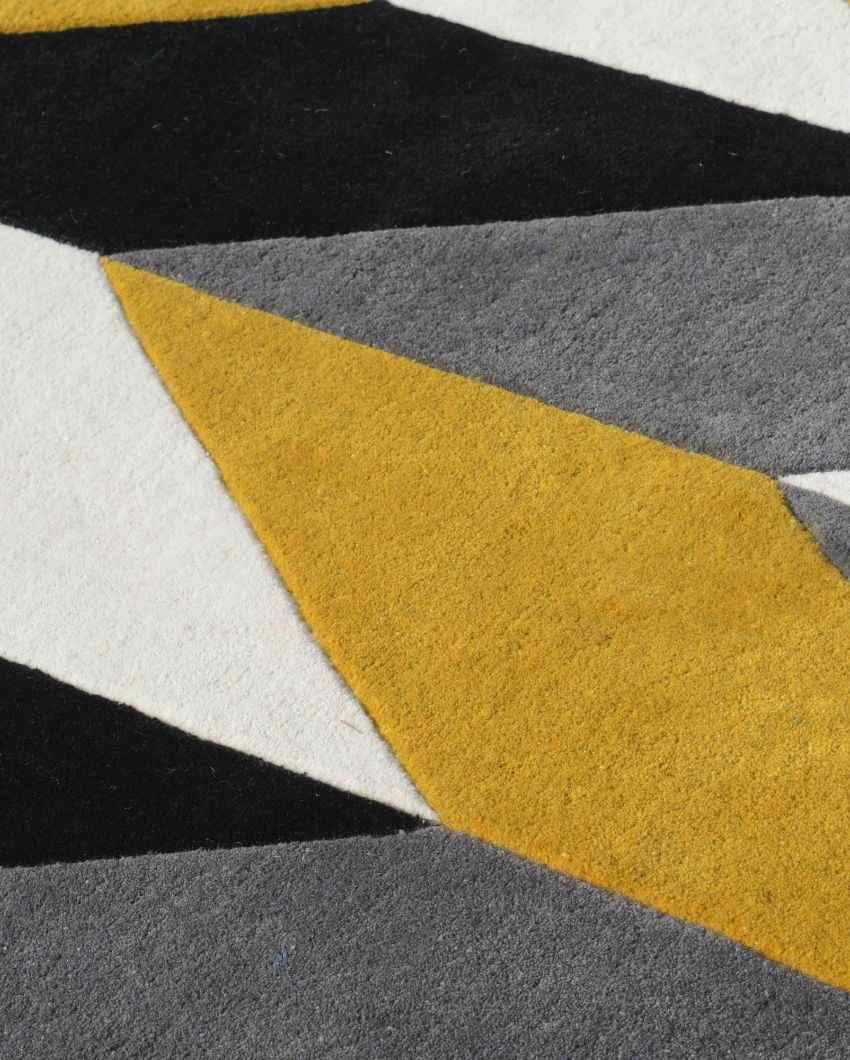 Yellow Geometrical Arrow Hand Tufted Wool Carpet 2 X 5 Ft