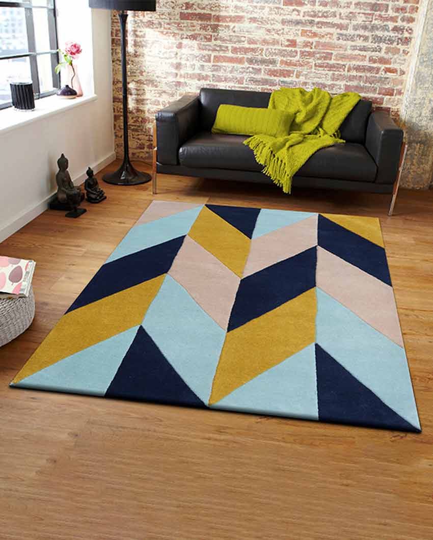Multicolor Geometrical Arrow Hand Tufted Wool Carpet 2 X 5 Ft