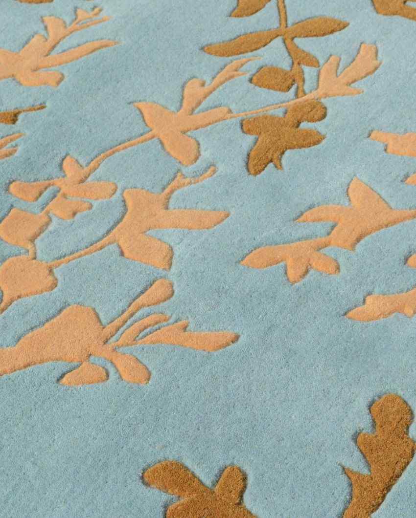 Beautiful Light Blue Bunches & Floral Hand Tufted Wool Carpet 2 X 5 Ft