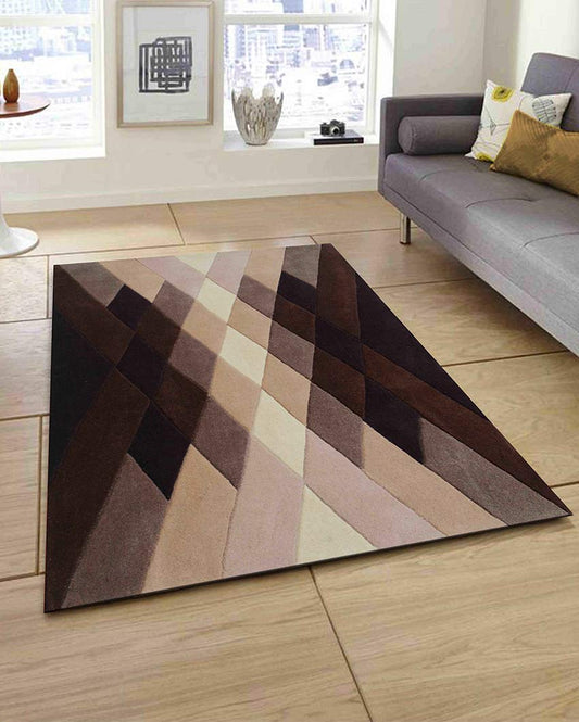 Eclectic Abstract Brown Hand Tufted Wool Carpet