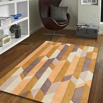 Dazzling Geometric Gold Hand Tufted Wool Carpet