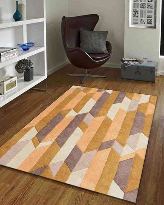 Dazzling Geometric Gold Hand Tufted Wool Carpet