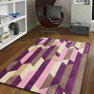 Kinetic Geometric Purple Hand Tufted Wool Carpet