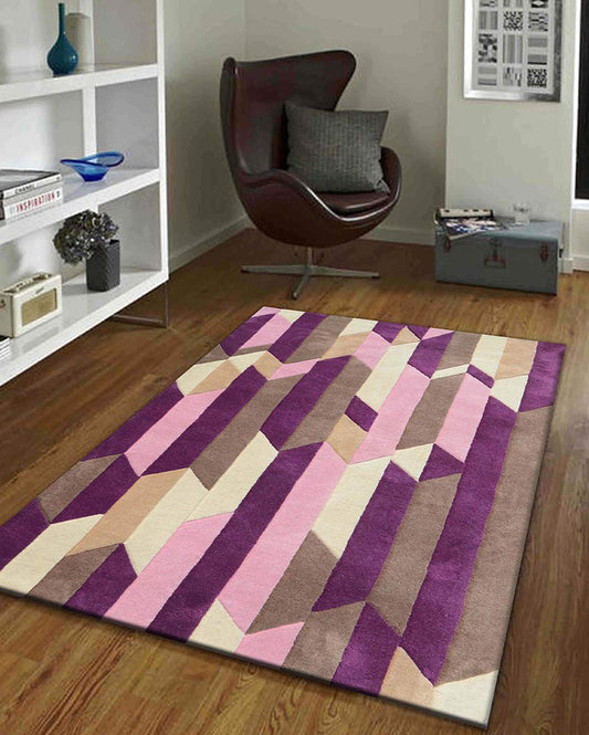 Kinetic Geometric Purple Hand Tufted Wool Carpet