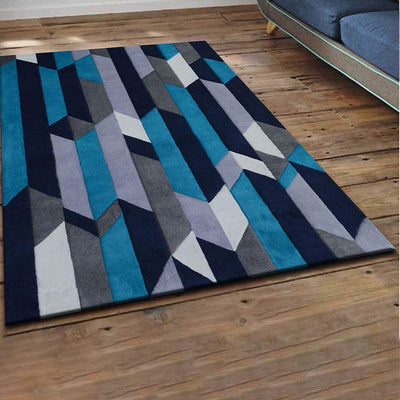 Elegant Geometric Blue Hand Tufted Wool Carpet