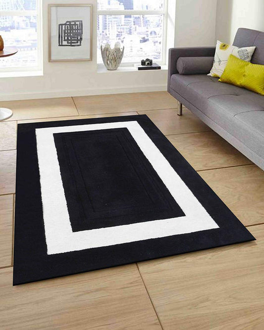 Sleek Black Solid Hand Tufted Wool Carpet