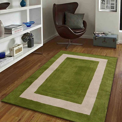 Sleek Green Solid Hand Tufted Wool Carpet