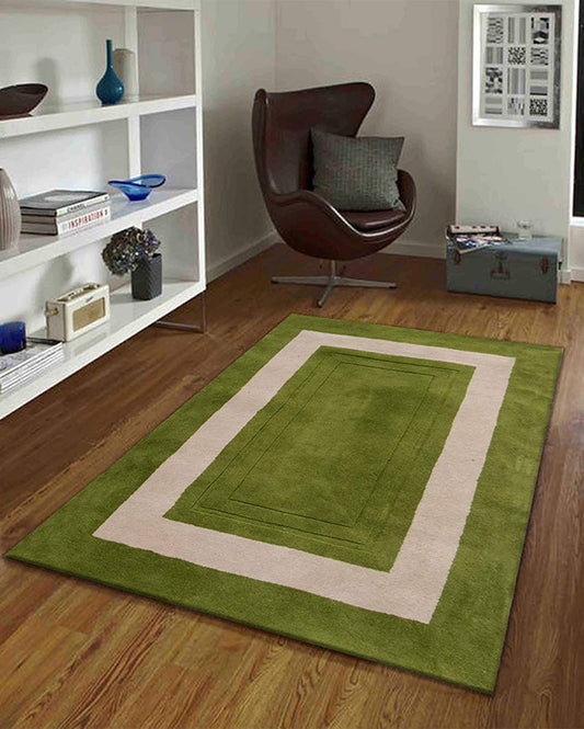 Sleek Green Solid Hand Tufted Wool Carpet
