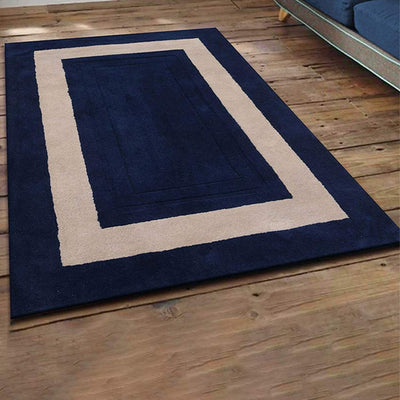 Refined Blue Solid Hand Tufted Wool Carpet