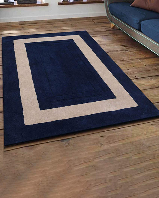 Refined Blue Solid Hand Tufted Wool Carpet