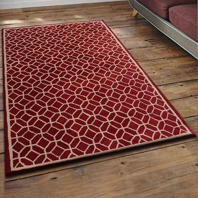 Stylish Red Abstract Hand Tufted Wool Carpet