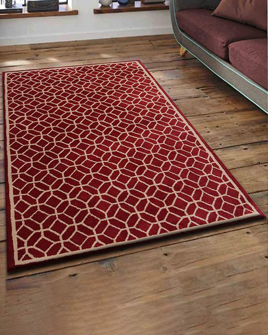 Stylish Red Abstract Hand Tufted Wool Carpet